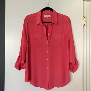 Loft Coral Chiffon button up blouse size L